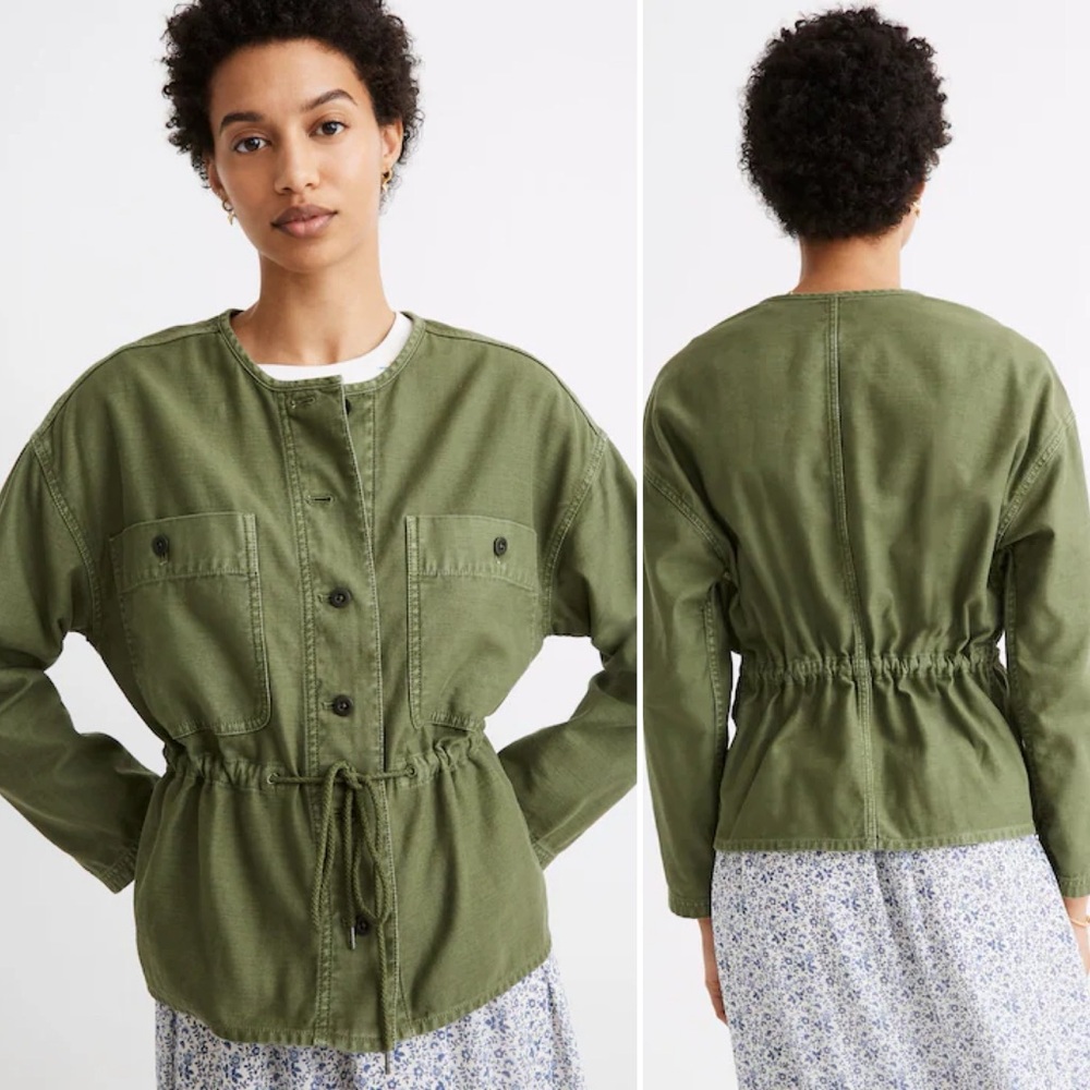 Madewell Claremont Drawstring Jacket Medium green utility button lightweight